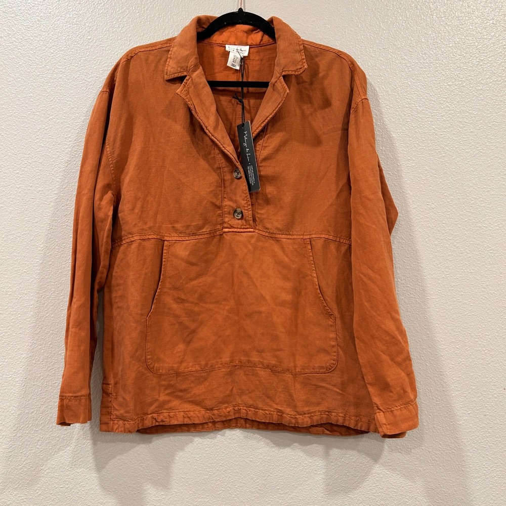 Nicole Miller New York Linen Blend Pullover Top Rust Orange Women's Small NWT